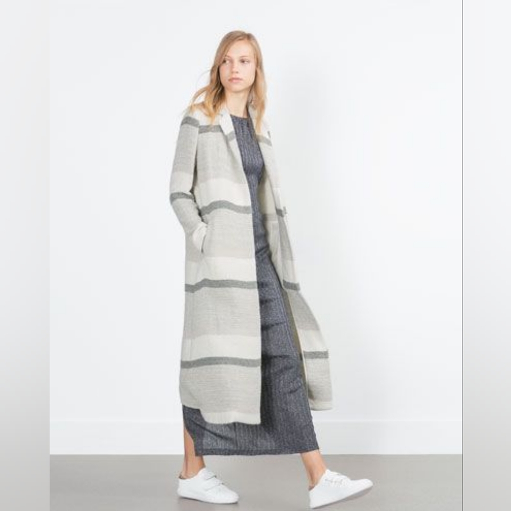 ZARA Trafaluc Long Coat (Grey w/ Stripes)